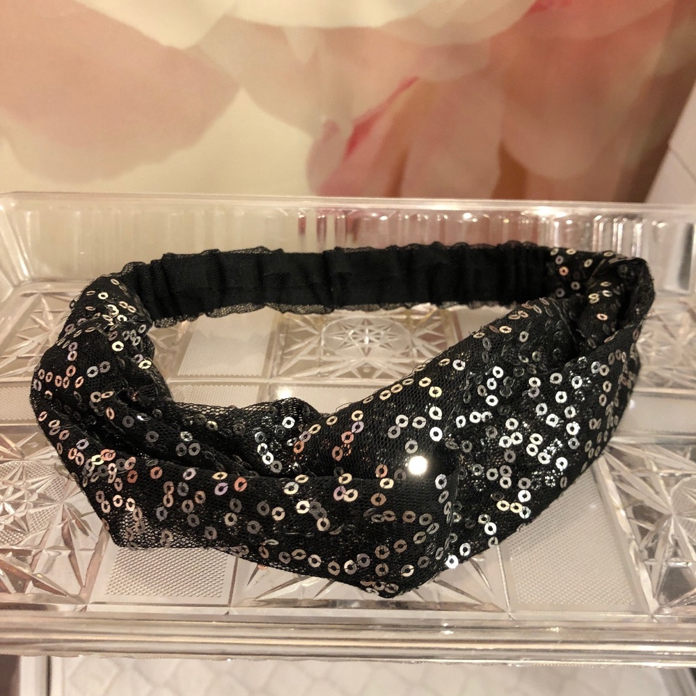 Fancy Sequin Glitter Black & Silver sparkly statement Chiffon Hairband Headpiece